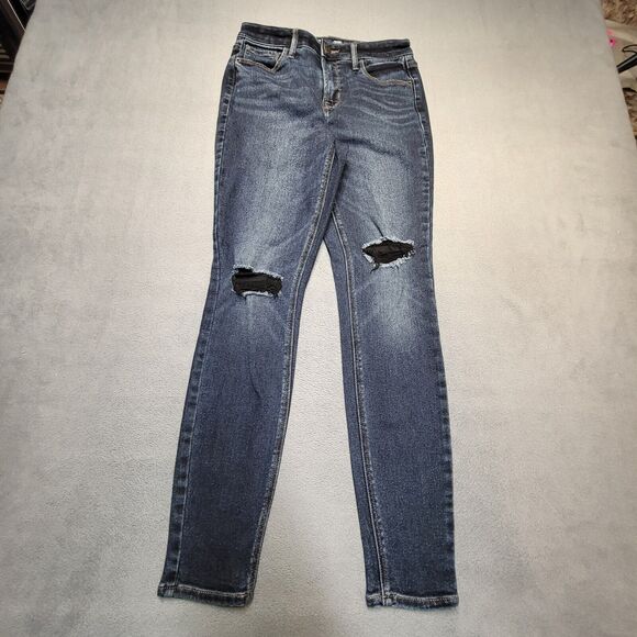 Old Navy Jeans Womens 2 Blue Rockstar Super Skinny Distressed Denim Stretch - Picture 1 of 10